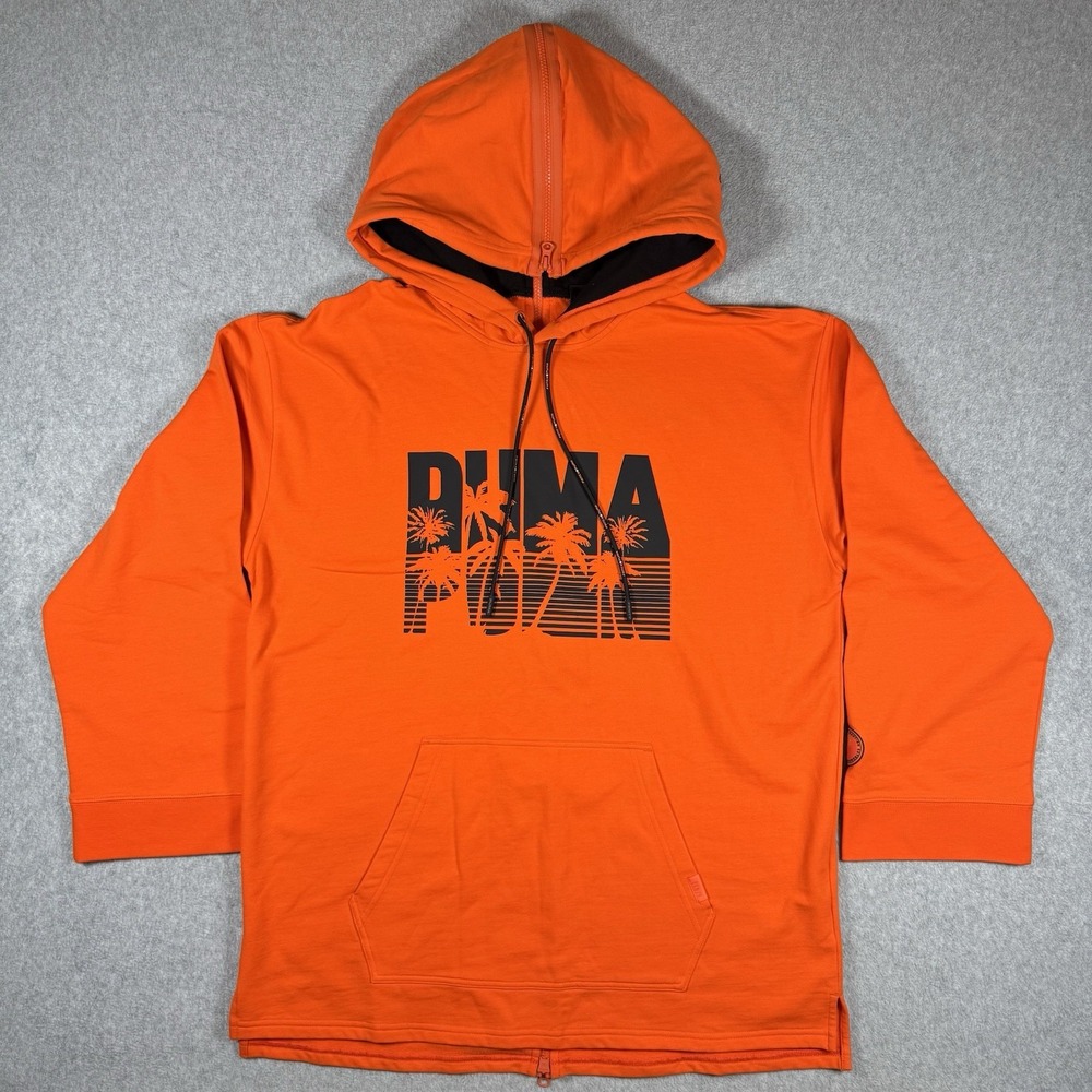 Puma Fenty Rihanna Tearaway Oversized Zip Hoodie Orange Palm Tree Graphic Size S
